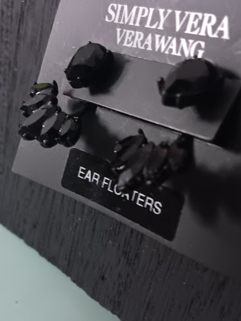 VERA WANG Gothic Black Metal/Jet Black Crystal Ear Floater Earrings**NEW! - Picture 5 of 5